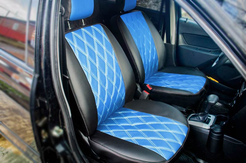 чехлы из экокожи - черные с синими вставками